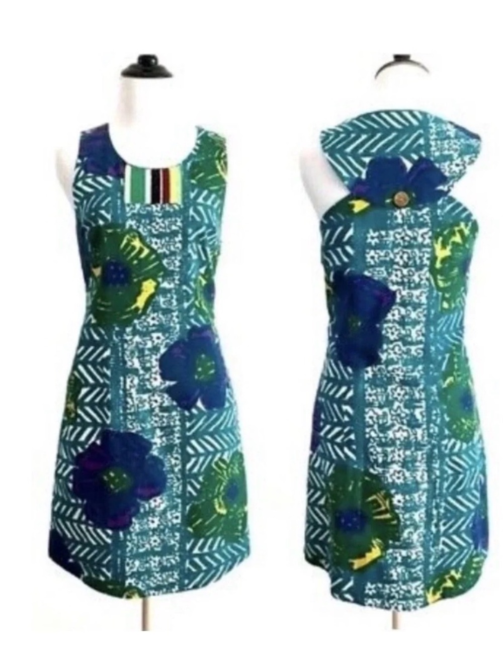 Anthropology Vanessa Virginia Sleeveless Green Floral Print Shift Dress - Size 4